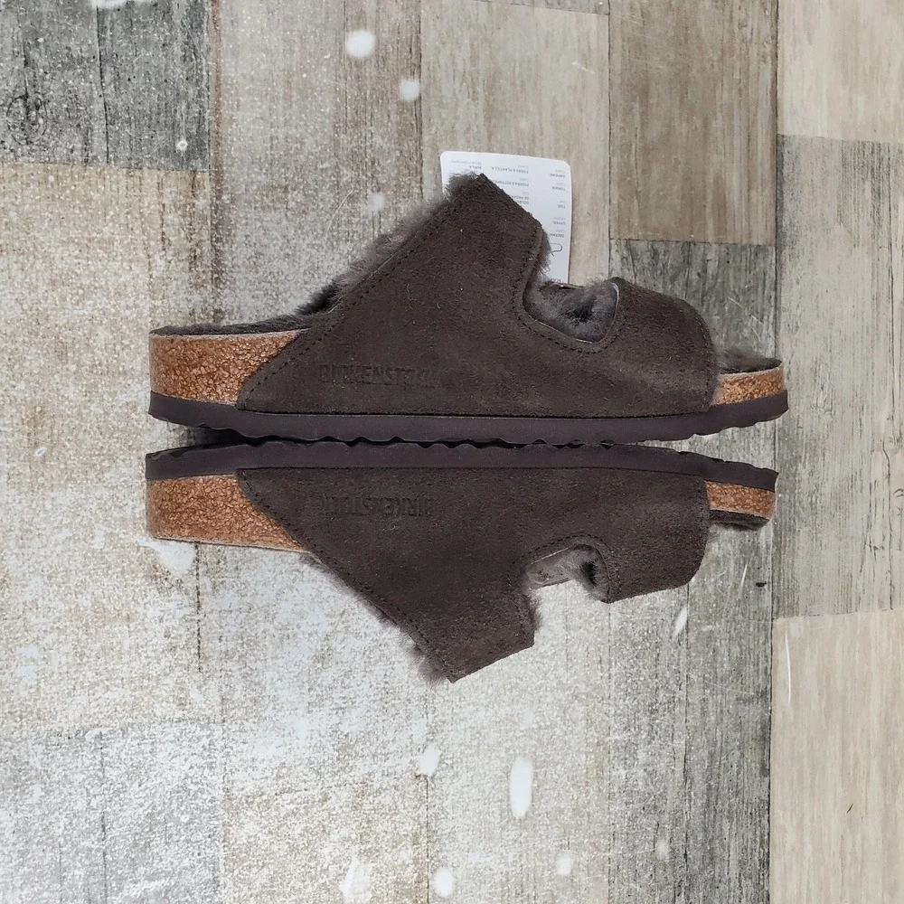 Birkenstock Arizona Shearling Womens Sandals Sz 4 Mocca Suede Leather Slip‎ On